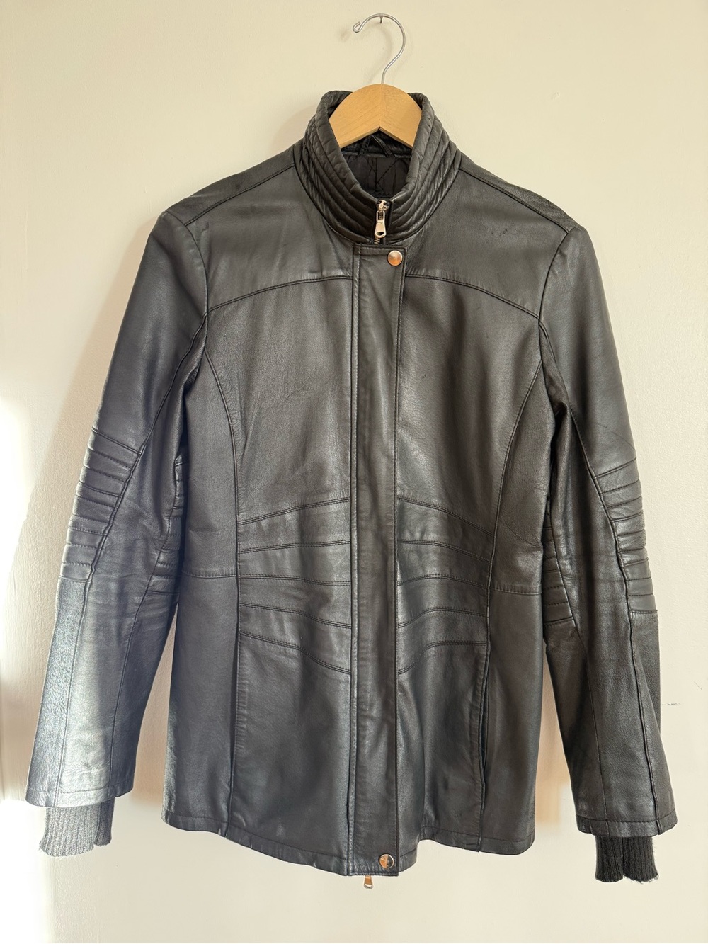 Nero Bianco Black Genuine Lamb Leather Moto Jacket L